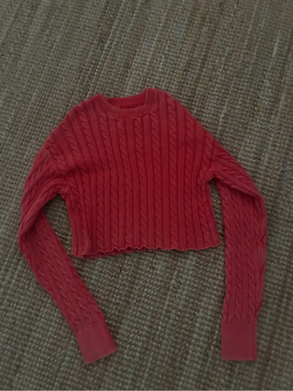 American Eagle Outfitters Cropped Cable-Knit Sweater - Red